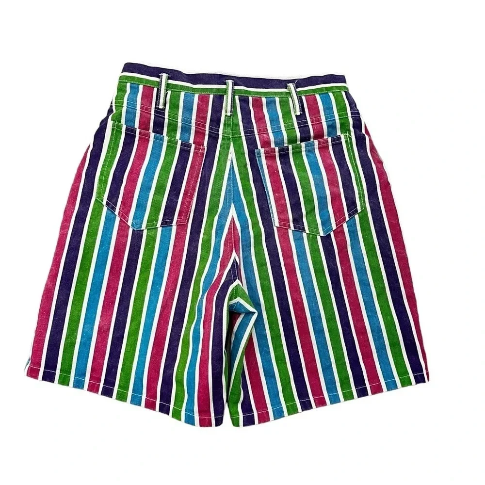 Vintage Joy Ride Colorful Striped Cotton High Rise Denim Shorts 26-27” Waist - Picture 2 of 8